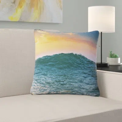 Design Art Sunrise Light Shine On Sea Water - Sea & Shore Printed Pillow In Blue
