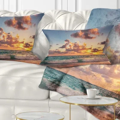 Design Art Sunrise On Beach Of Caribbean Sea - Sea & Shore Printed Throw Pillow