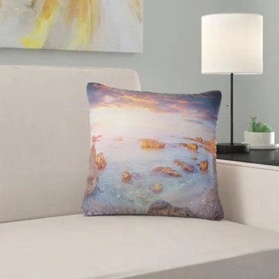 Design Art Sunrise On South Coast Of Sicily - Sea & Shore Printed Pillow In Blue