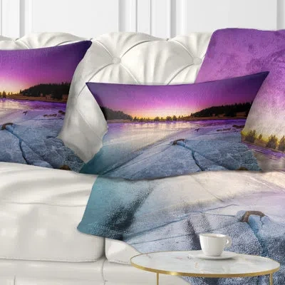 Design Art Sunrise Over Frozen Lake - Landscape Printed Throw Pillow
