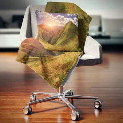 Design Art Sunrise Over Green Mountains - Landscape Printed Pillow
