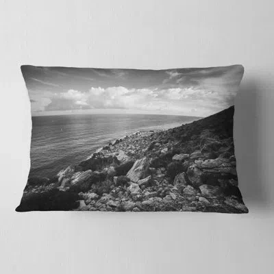 Design Art Sunrise Over Sicily Black And White - Sea & Shore Printed Throw Pillow