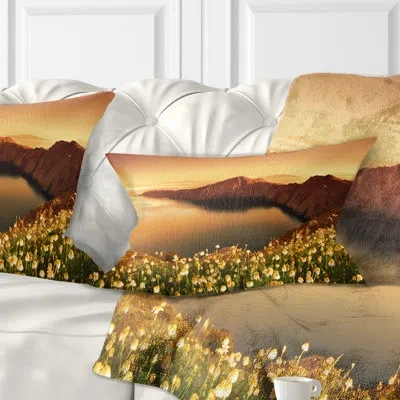 Design Art Sunrise Wildflowers On Santorini - Floral Printed Pillow