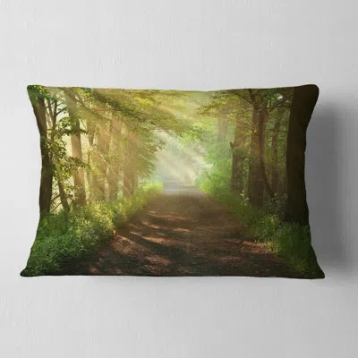 Design Art Suns Peeks Into Forest - Landscape Printed Throw Pillow