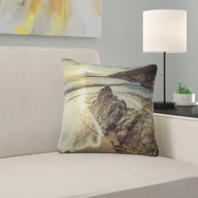 Design Art Sunset At Beach Vintage Style - Sea & Shore Printed Pillow In Blue;black;brown;green;red;yellow