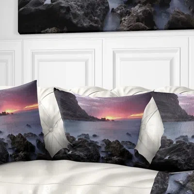 Design Art Sunset At Samarra Seashore Sintra - Sea & Shore Printed Throw Pillow In Blue;black;brown;green;red;yellow
