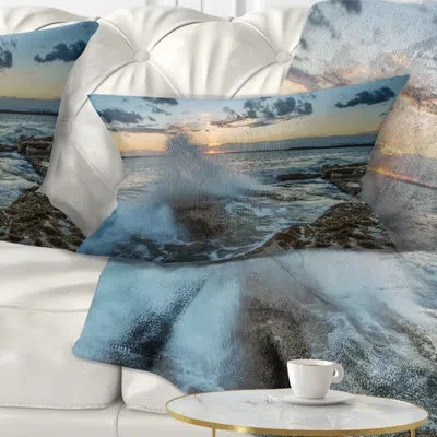 Design Art Sunset At Sydney Seashore - Sea & Shore Printed Pillow In Blue;white