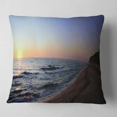 Design Art Sunset Beach Panorama - Sea & Shore Printed Throw Pillow In Blue;black;brown;green;red;yellow