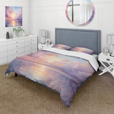 Design Art Sunset Cotton Candy Skies Ii - Sunset Duvet Cover Set In Pink
