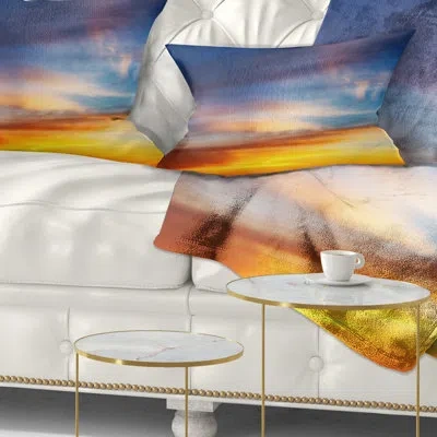 Design Art Sunset Dramatic Yellow Sky Clouds - Sea & Shore Printed Throw Pillow