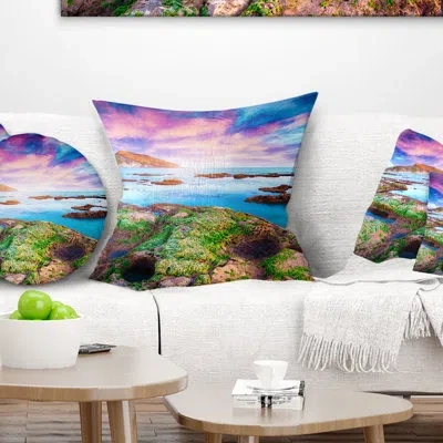 Design Art Sunset From The Giallonardo Beach - Landscape Printed Pillow In Green