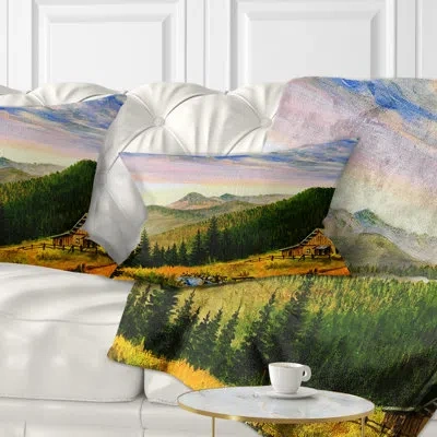 Design Art Sunset In Mountains - Landscape Printed Throw Pillow