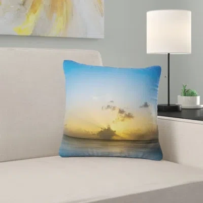 Design Art Sunset Lake In South Thailand - Sea & Shore Printed Pillow In Blue