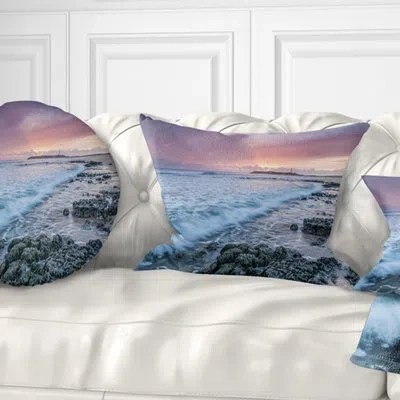 Design Art Sunset On Cape Trafalgar Beach - Sea & Shore Printed Pillow In Blue;black;brown;green;red;yellow