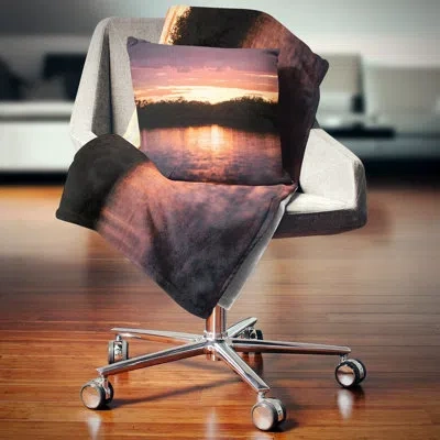Design Art Sunset On Tropical Lagoon - Landscape Printed Pillow In Blue;black;brown;green;red;yellow