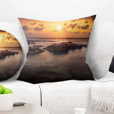 Design Art Sunset Over African Seashore - Sea & Shore Printed Throw Pillow In Blue;black;brown;green;red;yellow
