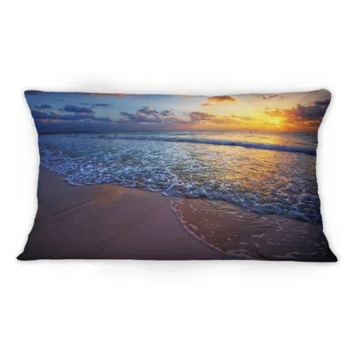 Design Art Sunset Over An Ocean Beach Shore I -1 Nautical & Coastal Printed Throw Pillow