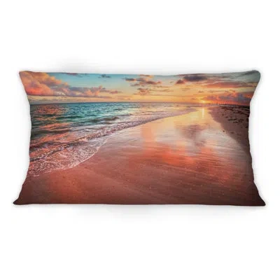 Design Art Sunset Over An Ocean Beach Shore Ii -1 Nautical & Coastal Printed Throw Pillow