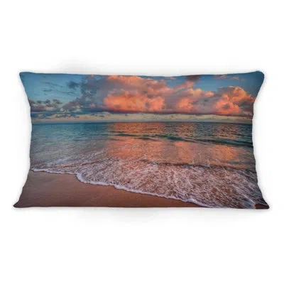 Design Art Sunset Over An Ocean Beach Shore Iii -1 Nautical & Coastal Printed Throw Pillow