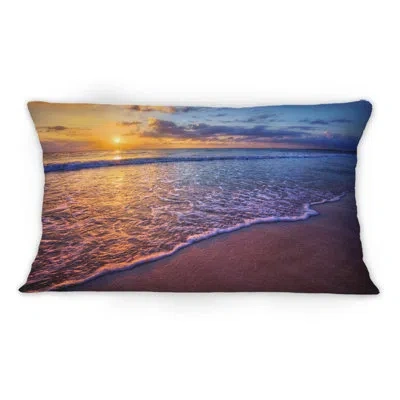 Design Art Sunset Over An Ocean Beach Shore Iv -1 Nautical & Coastal Printed Throw Pillow