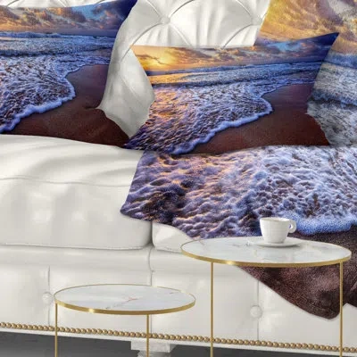 Design Art Sunset Over Blue Sea Waves - Sea & Shore Printed Throw Pillow