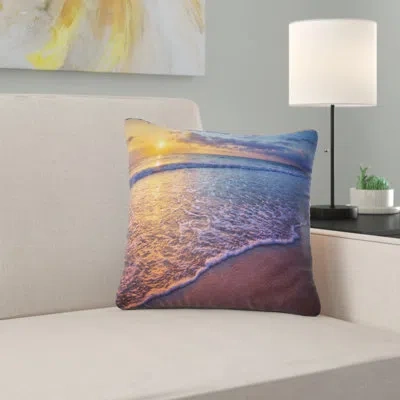 Design Art Sunset Over Blue Seashore - Sea & Shore Printed Pillow