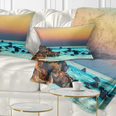 Design Art Sunset Over Blue Sky - Sea & Shore Printed Pillow