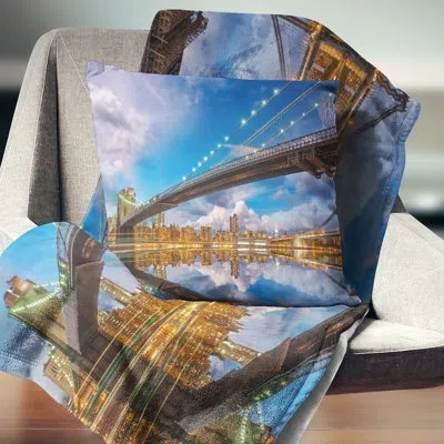 Design Art Sunset Over Brooklyn Bridge - Cityscape Printed Pillow
