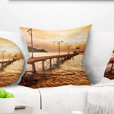 Design Art Sunset Over Brown Sea - Landscape Printed Pillow