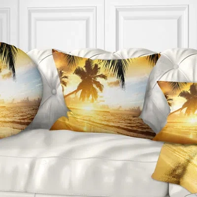 Design Art Sunset Over Caribbean Sea - Landscape Printed Pillow In Orange