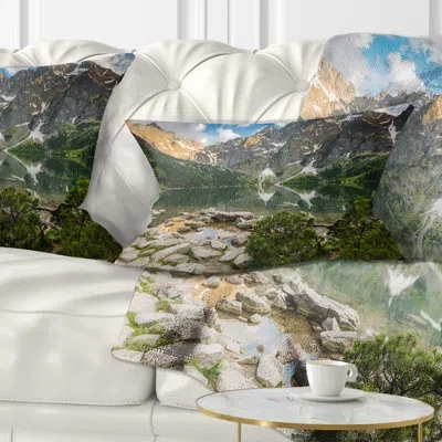Design Art Sunset Over High Mountains Landscape Printed Lumbar Pillow In Multi-color