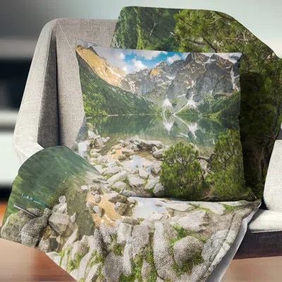 Design Art Sunset Over High Mountains - Landscape Printed Throw Pillow In Multi-color