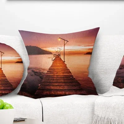 Design Art Sunset Over Purple Sea - Landscape Printed Pillow