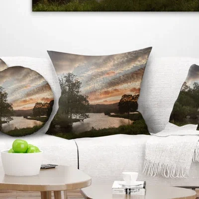 Design Art Sunset Over Rydal Waters - Landscape Printed Pillow In Blue