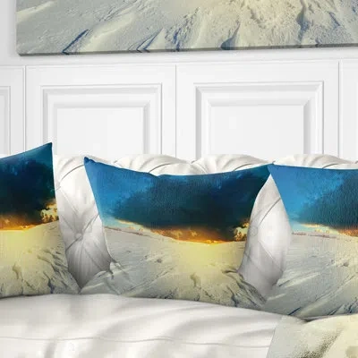 Design Art Sunset Over Snowbound Prairie - Sea & Shore Printed Pillow In White