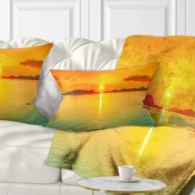 Design Art Sunset Panorama - Sea & Shore Printed Throw Pillow