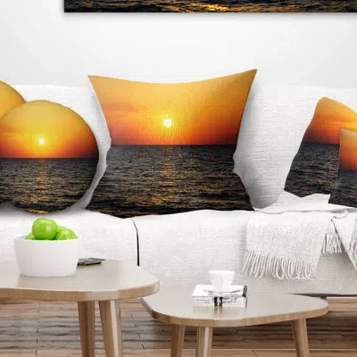 Design Art Sunset Panorama Under Sea Surface - Sea & Shore Printed Pillow In Orange;gold