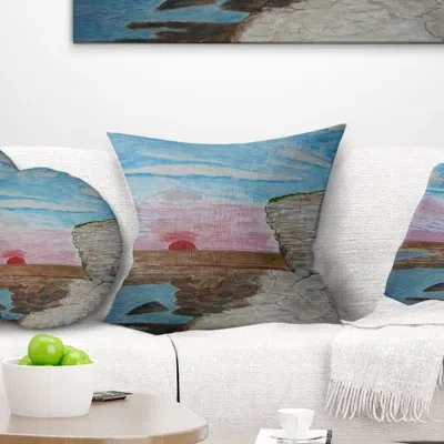 Design Art Sunset Seashore - Sea & Shore Printed Pillow In Blue;black;brown;green;red;yellow