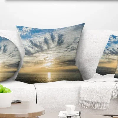 Design Art Sunset Sky Above Atlantic - Sea & Shore Printed Pillow In Blue;black;brown;green;red;yellow