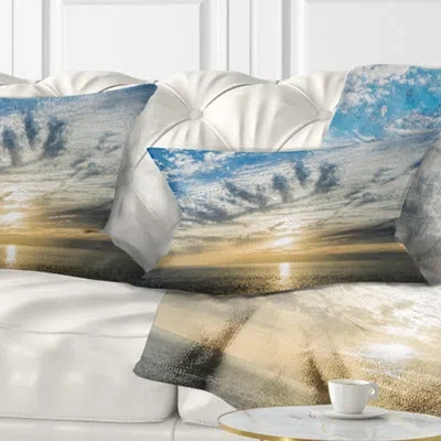 Design Art Sunset Sky Above Atlantic - Sea & Shore Printed Throw Pillow