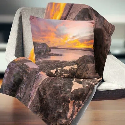 Design Art Sunset Sky Panoramic Sydney View Seashore Lumbar Pillow In Blue