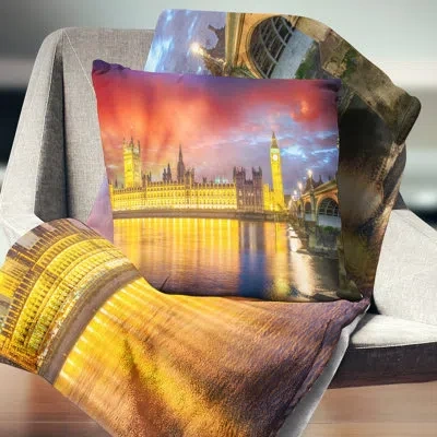 Design Art Sunset View Of London Skyline - Cityscape Printed Pillow