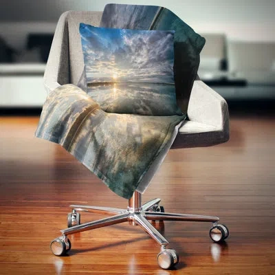 Design Art Sunset With Dramatic Sky And Sea - Sea & Shore Printed Pillow In White