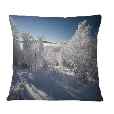 Design Art Sunshine Through Snowy Winterlandscape I - Cabin & Lodge Printed Throw Pillow In Blue;white