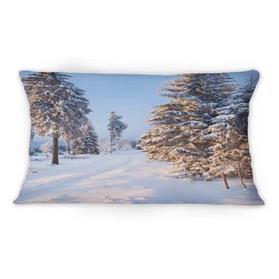 Design Art Sunshine Through Snowy Winterlandscape Ii - Cabin & Lodge Printed Throw Pillow