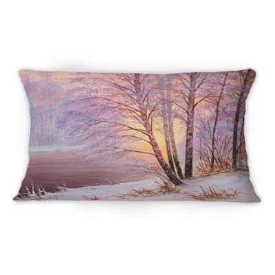 Design Art Sunshine Through Snowy Winterlandscape Iii - Cabin & Lodge Printed Throw Pillow