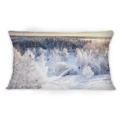 Design Art Sunshine Through Snowy Winterlandscape Iv - Cabin & Lodge Printed Throw Pillow
