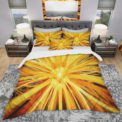 Design Art Sunshiny Day - Abstract Duvet Cover Set - Microfiber Polyester In Gold