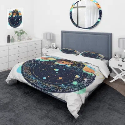 Design Art Surreal Girl In Space - Modern Duvet Cover Set - Microfiber Polyester In Black;orange