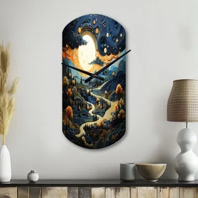 Design Art Surrealism Dreamscapes River Ii - Surrealism Cylinder Metal Wall Clock, Modern Asymmetrical Wall Clo In Yellow